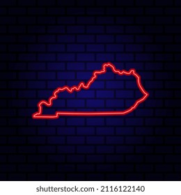 Neon map State of Kentucky on brick wall background.