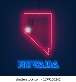 Neon map State of Nevada on dark background.