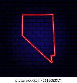 Neon map State of Nevada on brick wall background.