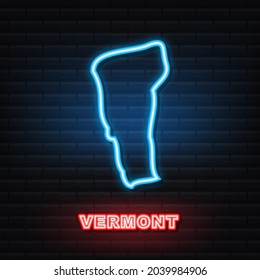 Neon Map of Vermont State United States of America, Vermont outline. Blue glowing outline. Vector illustration.