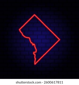 Neon map Washington DC on brick wall background.