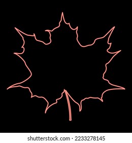 Neon maple leaf silhouette icon black color vector illustration flat style simple imagein circle round red color vector illustration image flat style light