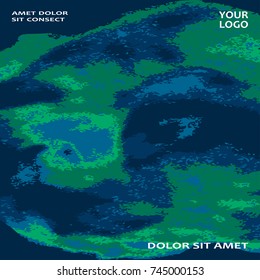 Neon marble texture explosion paint splatter artistic cover frame design. Decorative green splash spray blue background. Trendy template vector Cover Report Catalog Brochure Flyer Poster Banner