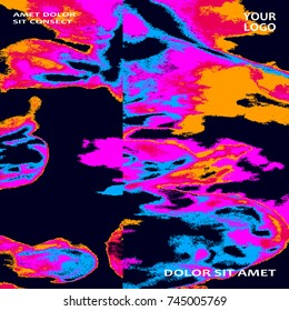 Neon marble texture explosion paint splatter artistic cover frame design. Decorative pink splash spray blue background. Trendy template vector Cover Report Catalog Brochure Flyer Poster Banner