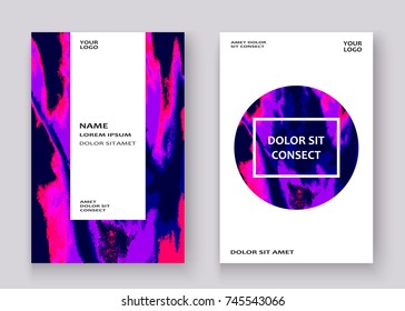 Neon marble texture explosion paint splatter artistic cover frame design. Decorative purple splash spray white background. Trendy template vector Cover Report Catalog Brochure Flyer Poster Banner