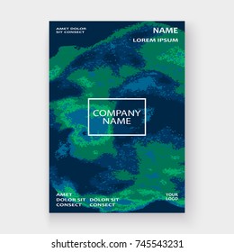 Neon marble texture explosion paint splatter artistic cover frame design. Decorative green splash spray blue background. Trendy template vector Cover Report Catalog Brochure Flyer Poster Banner