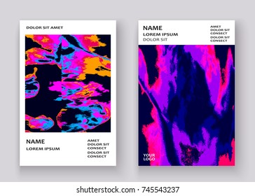 Neon marble texture explosion paint splatter artistic cover frame design. Decorative pink yellow splash spray white background. Trendy template vector Cover Report Catalog Brochure Flyer Poster Banner