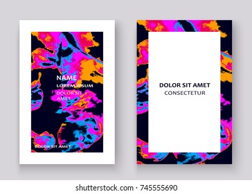 Neon marble texture explosion paint splatter artistic cover frame design. Decorative pink yellow splash spray white background. Trendy template vector Cover Report Catalog Brochure Flyer Poster Banner