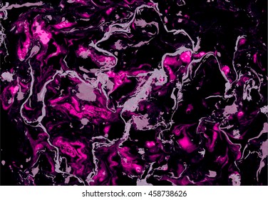 Neon marble texture. Vector Hand drawn artwork on water. Liquid paint pattern. Abstract colorful background in ebru suminagashi technique.
