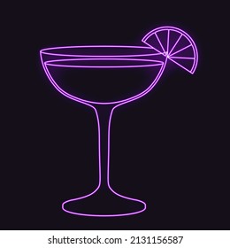 Neon margarita cocktail. Vector illustration isolated on dark background