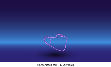 Neon mask symbol on a gradient blue background. The isolated symbol is located in the bottom center. Gradient blue with light blue skyline