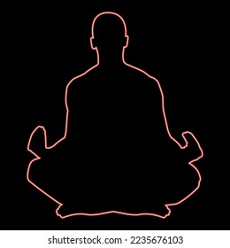 Neon meditating man Practicing yoga symbol red color vector illustration image flat style light