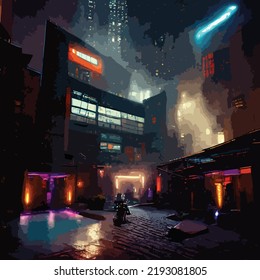 neon mega city.business district center Cyber punk theme. vector illustration
Model city consisting of houses, buildings,Road, pathway, waterway. background image or accompanying work.