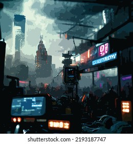 
neon mega city.business district center Cyber punk theme. vector illustration
Model city consisting of houses, buildings,Road, pathway, waterway. background image or accompanying work.
