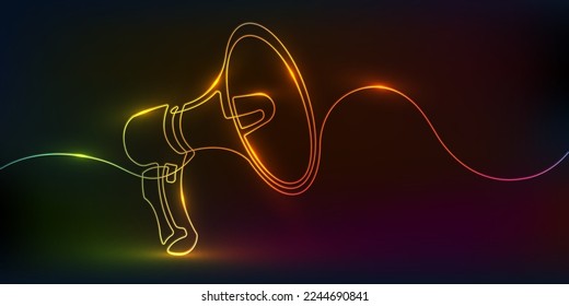 Neon Megaphone.Public horn speaker.Continuous line drawing.Vector illustration .