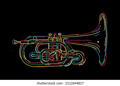 Neon Melophone instrument over black. Vector illustration.