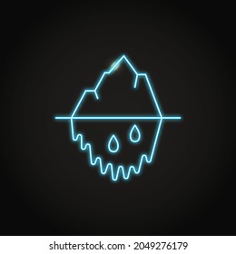 Neon melting iceberg icon in line style. Global warming concept. Glacier turning to water. Vector illustration.