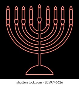 Neon menorah for hanukkah icon black color in circle outline vector illustration red color vector illustration flat style light image