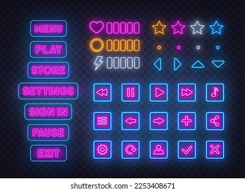 Menú Neon e iconos de interfaz en un fondo transparente.