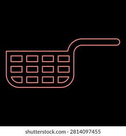 Neon mesh basket for deep fryer with handle and french frie kitchen appliance for fast food concept roast product in hot oil Air fryer red color vector illustration image flat style light