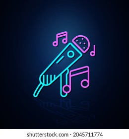 Neon Mikrofon und Notiz Symbol sieht klar aus. Neon-line-Symbol. Unterhaltung und Karaoke-Musik-Symbol. Neonsymbol.