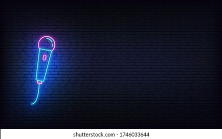 Neon microphone. Template for karaoke, live music, stand up, comedy show