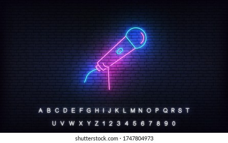 Neon microphone template for karaoke, podcast, stand up, comedy show