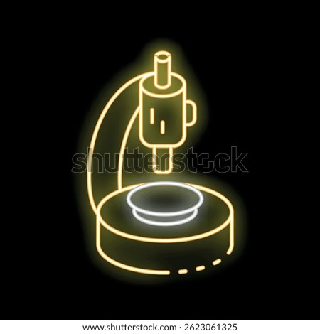 Neon microscope glowing on a dark background, representing scientific exploration and laboratory analysis