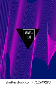 Neon minimal cover template. Contrast geometric 80s style poster background. Linear halftone stripes, waves, zigzag, triangle design element. Vertical dynamic glitch simple flat minimal cover design.