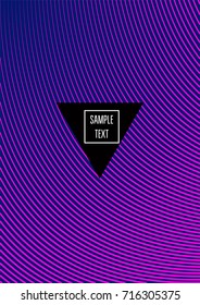 Neon minimal cover template. Contrast geometric 80s style poster background. Linear halftone stripes, waves, zigzag, triangle design element. Vertical dynamic glitch simple flat minimal cover design.