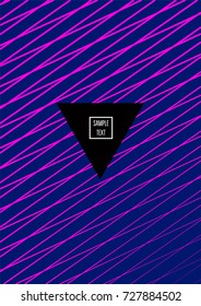 Neon minimal cover template. Contrast geometric 80s style poster background. Linear halftone stripes, waves, zigzag, triangle design element. Vertical dynamic glitch simple flat minimal cover design.