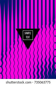 Neon minimal cover template. Contrast geometric 80s style poster background. Linear halftone stripes, waves, zigzag, triangle design element. Vertical dynamic glitch simple flat minimal cover design.