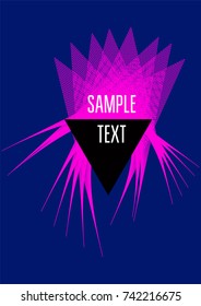 Neon minimal cover template. Contrast geometric 80s style poster background. Linear halftone stripes, waves, zigzag, triangle design element. Vertical dynamic glitch simple flat minimal cover design.