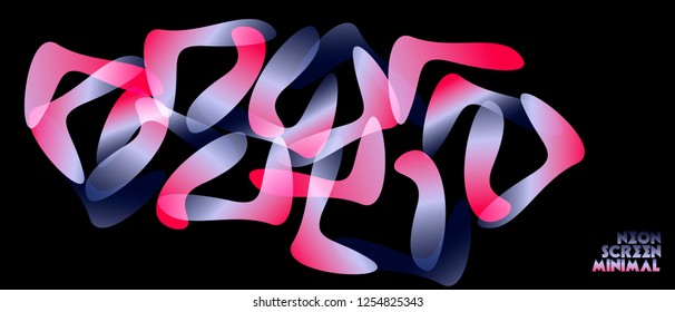 Neon minimal design with curved screen shapes glowing gradient fill on the dark background. Can be used for fluent design poster, cover, flyer.