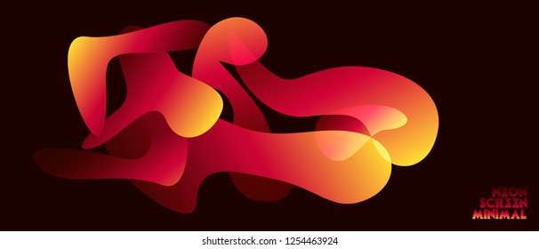Neon minimal design with curved spectral screen shapes glowing red fire gradient fill on the dark background. Can be used for fluent design poster, cover, flyer.