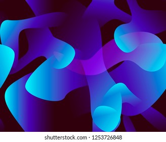 Neon minimal pattern with curved screen shapes glowing gradient fill on the dark background. Can be used for fluent design poster, cover, flyer.