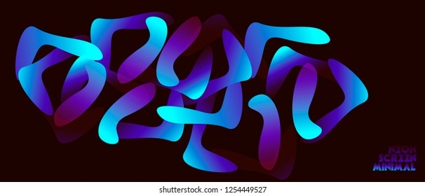 Neon minimal pattern with curved spectral screen shapes glowing blue gradient fill on the dark background. Can be used for fluent design poster, cover, flyer.