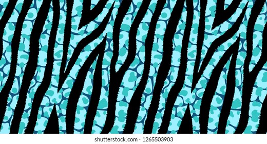 Neon mint green animal mix seamless pattern. Exotic background.
