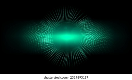 Neon Mint Green Portal Line Waves Circle Background with Bokeh Lights