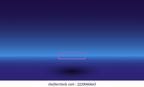 Neon minus symbol on a gradient blue background. The isolated symbol is located in the bottom center. Gradient blue with light blue skyline