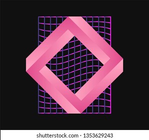 A Neon Mobius strip (Moebius band or loop). Creative abstract Retrowave/ synthwave/ vaporwave style 3d illustration for poster, logo, t-shirt print. Aestetics of 80s-90s retrofuture style.