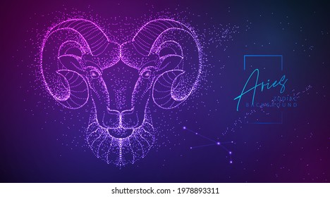 Neon modern  fluid background with astrology Aries zodiac sign. Vector illustration