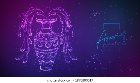 Neon modern  fluid background with astrology Aquarius zodiac sign. Vector illustration