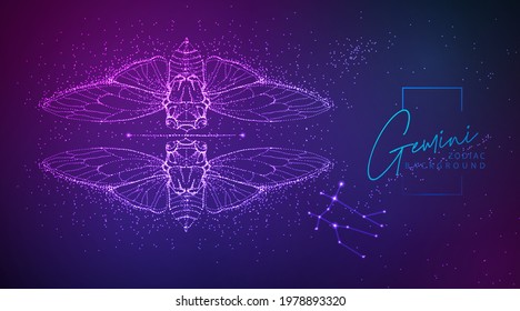 Neon modern  fluid background with astrology Gemini zodiac sign. Vector illustration