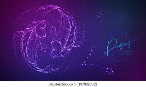 Neon modern  fluid background with astrology Pisces zodiac sign. Vector illustration