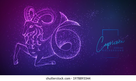 Neon modern  fluid background with astrology Capricorn zodiac sign. Vector illustration