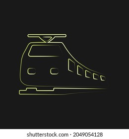 Logo moderno neón del tren aislado en el fondo negro. Elemento de diseño en concepto de transporte, ferrocarril. Ilustración vectorial. EPS10