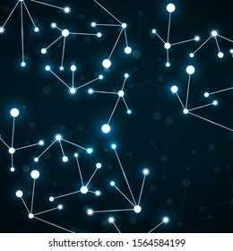 Neon molecular structure of DNA, abstract glowing background