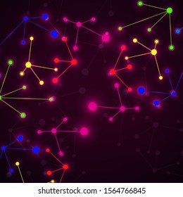 Neon molecular structure of DNA, abstract glowing background
