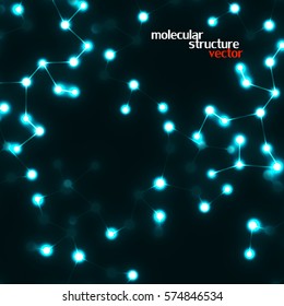 Neon molecular structure of DNA, abstract glowing background
